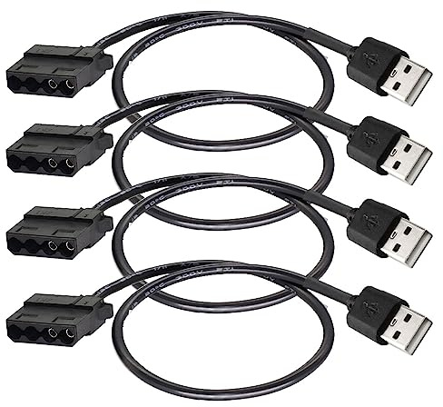 Gebildet USB to 4-Pin Molex Case Fan Adapter Connector Cable,4pcs USB to 4-Pin Molex PWM 5V USB Sleeve Fan Power Adapter Cable(USB 4-Pin Molex Cable)