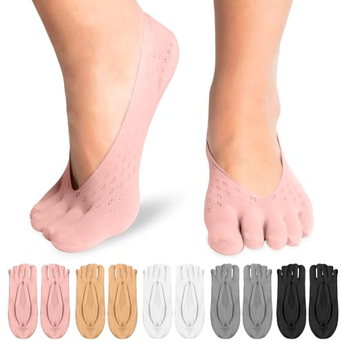 7 Pares-Calcetines Dedos Mujer Invisibles-Evitan Rozaduras-Posición Natural y Alineación cómoda de los Dedos-Suaves y Transpirables-Elásticos, Ajustan Bien y No Resbalan-Tallas Europeas 35-42