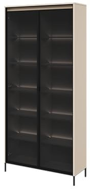Trend TR-07 Vitrine Glas zweitürige mit Regalen und LED Beleuchtung (Sandbeige)