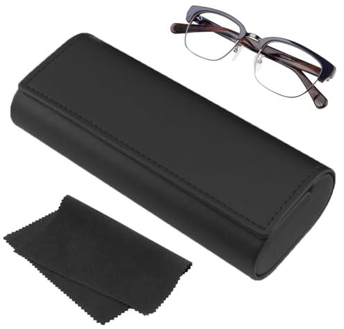 Custodia Occhiali Rigida, Astuccio Rigido per Occhiali, Astuccio Occhiali in Pelle PU, Custodia per Occhiali Nero, Portatili Conservazione Degli Occhiali con Panni per Occhiali, per Studio, Lavoro