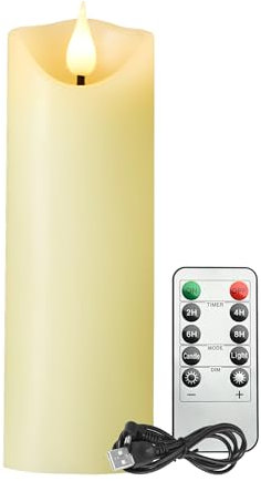 Koelaa Wiederaufladbare LED Kerze mit Fernbedienung, Flammenlose Stumpenkerzen mit 3D-Flammeneffekt und Timer (2/4/8h) – Echtwachs LED Kerzen für Kamin, Kerzenständer und Weihnachtsdeko-5.3 * 16cm
