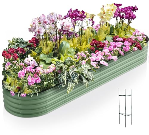 Warmiehomy 320x80x42cm Extra Large Raised Garden Bed Kit, Metal Planter Box Outdoor with Reinforced Rods, Rounded Galvanised Bottomless Large Raised Flower Beds for Garden Plants, Green