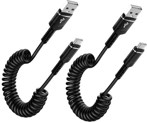 USB C Spiralkabel,【2Stück 0.4M-1.8M】USB auf USB C Kabel Schnellladekabel Android Auto USBC Ladekabel Datenkabel für Samsung Galaxy S25 Ultra S24 S23 S22 S21 S20 A15 A16 A55,iPhone 16/15,Google Pixel