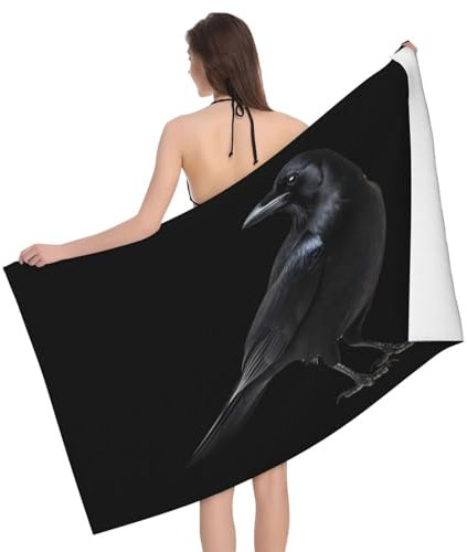 Toalla De Playa, Crow Pájaro Negro Personalizada Toallas Piscina Multiuso Toallas Baño para Camping Natación Vacaciones 80X130Cm