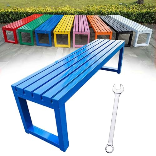 Generisch Gartenbank Wetterfest Sitzbank Outdoor 2-3-Sitzer Garten Balkon Bank Metall Gartenmöbel ParkBänke Ohne Lehne 100cm 120cm 150cm 180cm(Blau,L-100cm)