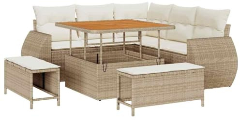 vidaXL 8-teiliges Garten-Sofa-Set mit Kissen, modulare, Bequeme Sitzgelegenheit für 5 Personen. UV-beständig, aus beige Poly-Rattan. Perfekt für Terrasse und Balkon.