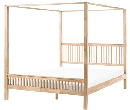 Himmelbett Holz hellbraun 180 x 200 cm mit Lattenrost modern Harfleur