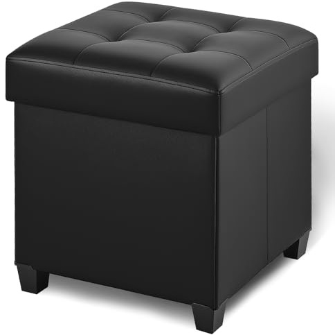 BRIAN & DANY 45 x 45 x 50.7 cm Sitzhocker mit Stauraum, Faltbare hocker sitzbank mit stauraum, sitzwürfel mit Deckel für Wohnzimmer, Schlafzimmer, Schlafsaal, Schwarz