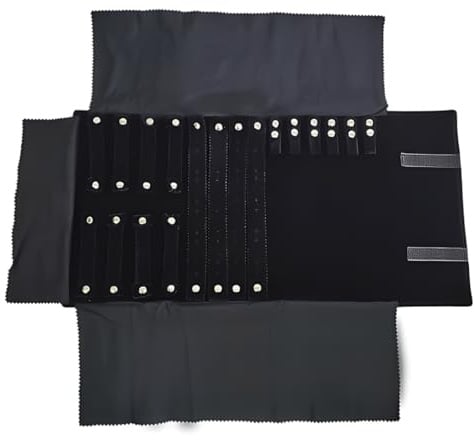 HAGNA 1 Set Portagioie Da Viaggio, Gioielli Rotolo, Velluto Rotolo Portagioie, Organizzatore Da Viaggio Per Gioielli, Rotolo Portagioielli Con Tasche, Per Riporre Collane, Anelli (Nero)