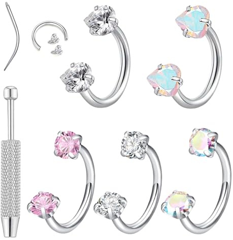 HTTDSLF 3 Stück Hufeisen Nasenpiercing für Damen, Septum Piercing Silber Hufeisen Piercing, Mit Greifwerkzeug Und Piercing Nadel Rückseite Helix Knorpel Lippenpiercing Schmuck