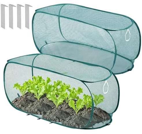 Pop-Up Plant Cover, 2PCS Pop-Up Garden Mesh Net Cover, Foldable Plant Protection Tent With Ground Pegs, Portable Fruit Cage Covers For Raised Bed, Garden Fine Mesh Netting Frame, For Flower, Vegetable