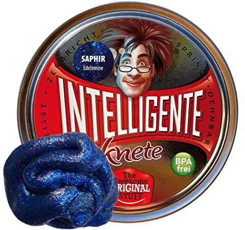 Intelligente Knete - Das Original! Saphir mit Glitzer-Effekt - Kinderknete und Therapieknete in einem - Besser als jeder Stressball! Für Kinder und Erwachsene (Standard-Dose, 80g)