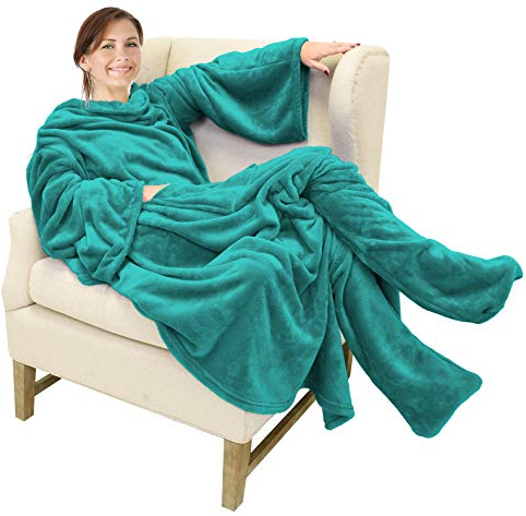 Catalonia Classy Wearable Blanket with Sleeves and Foot Pocket, Warm Gift for Sofa Lovers,Soft Fleece Blankets for Family, Cosy Blankets for Winter,190 x 135 cm Green