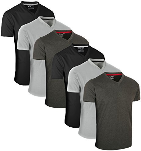 FULL TIME SPORTS V-Neck T-Shirt Pack of 6 FTS-UK-639-CH-GRY-BK-XL Charcoal Grey Black