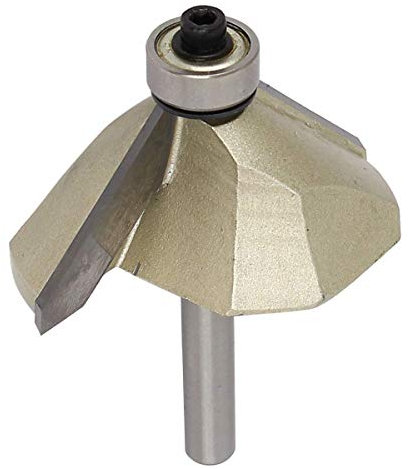 COMOK 1/4inch Shank 1inch Cutting Length Carbide Tipped Ball Bearing 45 Degree Chamfer Router Bit Two Flutes Corner Router Bit