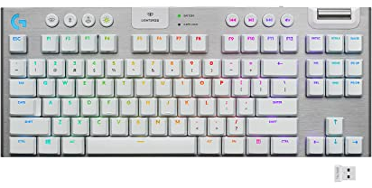 Logitech G915 LIGHTSPEED TKL kabellose mechanische Gaming-Tastatur ohne Ziffernblock, Taktiler GL-Tasten-Switch mit flachem Profil, US QWERTY Layout - Weiß