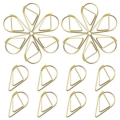 150 Stück Büroklammern Gold Wassertropfen Form kleine Papier-clips aus Metall für Schule Büro, Lesezeichen für Bücher Memo Foto (1.5x2.5cm)