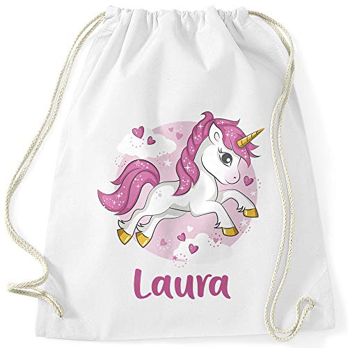SpecialMe Einhorn Turnbeutel mit Namen Text Unicorn weiß Unisize