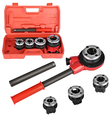 Terraja Manual, Juego de Machos de Roscar para Tubo, Kit de Roscas para Mangueras Hidráulicas Manuales de 1/2, 3/4, 1, 1-1/4, Juego de Cadenas de Maleta de Mano para Hidráulicos