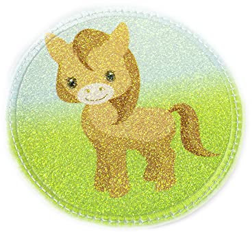 Glitzer - Klett - Patch für den Schulranzen oder Rucksack optional mit Namen | 28 Motive | auch als Anhänger oder zum Aufbügeln | super Geschenk zu Einschulung (Pferd)