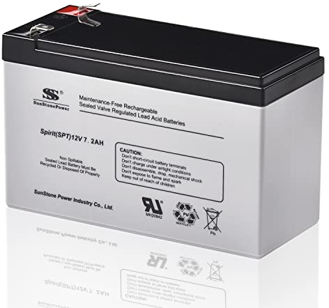 Sunstone - Batteria AGM da 12 V, 7,2 Ah (C20), senza manutenzione, 12 V, batteria di ricambio per UPS e energia solare, alimentazione di emergenza, sistemi di allarme, sistemi elettrici, sistemi senza