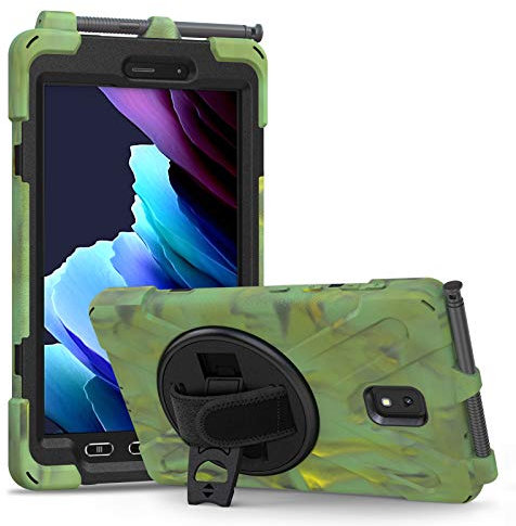 Custodia per Samsung Galaxy Tab Active 3 (10,1 Pollici, (SM-T570/T575/T577) 2020, Rugged Custodia Protettiva Antiurto con Cavalletto Rotante/Mano/Tracolla/Portamatite,Camouflage