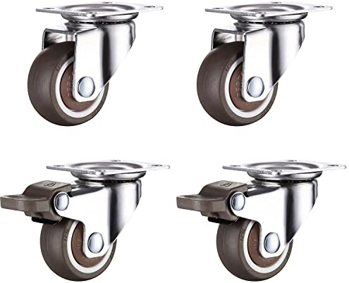 GEOCANG 4 Stück Möbelrollen 25 mm mit Schrauben Bremsen, Gummi Transportrollen klein Lenkrollen für Möbel Lenkrollen Schwerlastrollen rollen für Palettenmöbel (2 mit Bremsen)