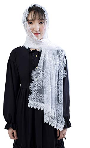 COSDREAMER Damen Kapelle Schleier Schal Spitze Floral Mantilla Schleier Wrap Schal Mass Kopfbedeckung (Weiß)