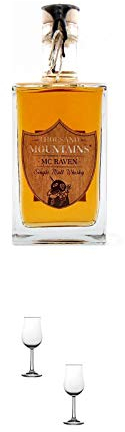 Thousand Mountains Mc Raven Single Malt Whisky 0,7 Liter + Nosing Gläser Kelchglas Bugatti mit Eichstrich 2cl und 4cl - 2 Stück