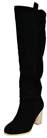 Scarpe da Lavoro Stivali Donna Stivali al Ginocchio Stivaletti retrò Stivali con Tacco Grosso Scarpe (37,Nero)
