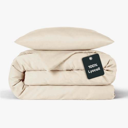 twenty:three Lyocell Bettwäsche (1x) 135x200 + (1x) 80x80 Creme Beige - 100% Tencel - Gewonnen aus Eukalyptus - Hochwertig - Nachhaltig - Atmungsaktiv - Luxus - Hypoallergen