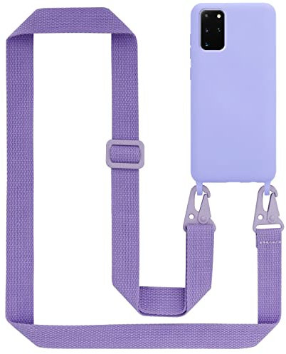 Cadorabo Handykette kompatibel mit Samsung Galaxy S20 Plus Schutzhülle TPU Liquid Silikon Case Necklace mit verstellbarem Band Kordel Band mit Etui Rundumschutz Case Hülle für Galaxy S20 Plus in Lila
