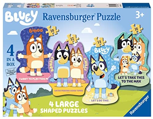 Ravensburger Bluey 4 Large Shaped Jigsaw Puzzles for Kids Age 3+, 10, 12, 14 and 16 Pieces - Gifts