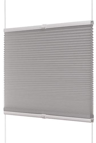 Ventanara® Fenster Plissee ohne Bohren zum Kleben Plisseerollo Wabenplissee Faltrollo verspannt inklusive Premium Klebeträgern (90 x 220 cm, grau Wabe tageslicht)