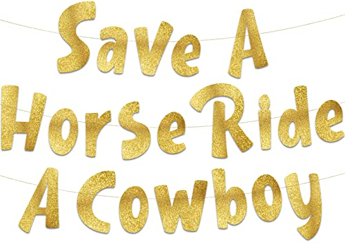 Pre-Strung Save a Horse Ride a Cowboy Bachelorette Party Glitter Banner - Bachelorette Party Decorations for Her - Ideal for Hen Dos and Hotel Setups - Party Supplies, Favors and Gifts