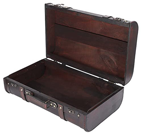 Tissting Vintage Holzkoffer 14.9 x 9.0 x 5.3 Zoll (37.8 x 22.9 x 13.5 cm) - Tragbare Retro-Dekorationsbox für Bücher, Kleidung und Schmuck, Ideal für Büro, Schlafzimmer und Fotografie Requisiten