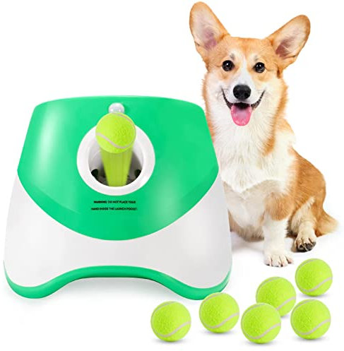 Grezea Automatic Dog Ball Launcher, Puppy Ball Thrower Machine for Dogs with 10-30 Ft Launch Distance, Interactive Dog Toys for Small Dogs Indoor & Outdoor, 12 Pack 2-Inch Balls Included (Green)