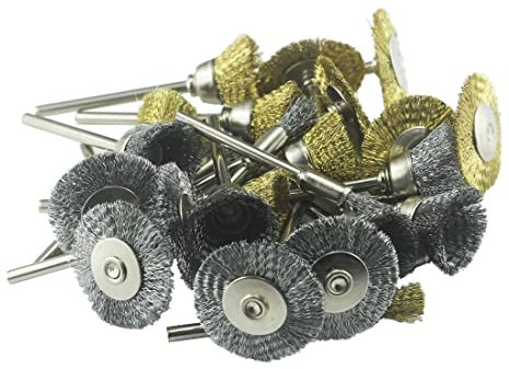 30 Pcs 𝐖𝐢𝐫𝐞 𝐁𝐫𝐮𝐬𝐡 𝐖𝐡𝐞𝐞𝐥, Coarse Crimped Brass and Steel Wire Brushes Kits for Dremel Rotary Tool (1/8 Inch Shank)