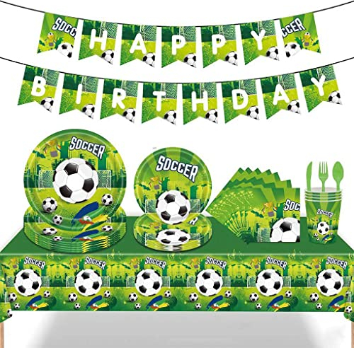 MUALIK Vajilla de Fiesta de fútbol de 82 Piezas Vajilla de decoración de fútbol de un Solo Uso