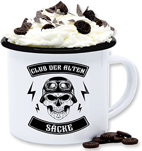 Emaille Tasse Blechtasse - Statement - Club der alten Säcke Totenkopf - 300 ml - Weiß Schwarz - statements alter sack frohes neues jahr alte new year statement-spruch mit