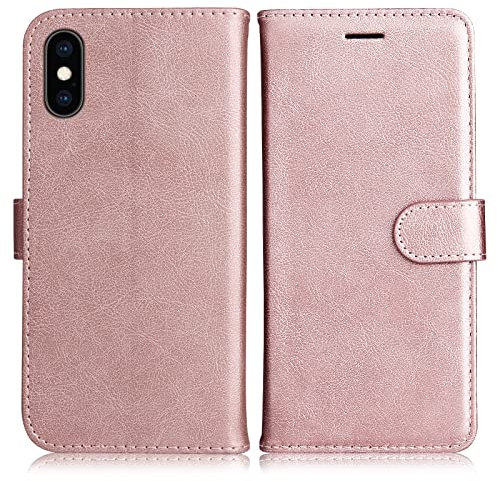 DENDICO Cover per iPhone XS Max, Premium Portafoglio PU Custodia in PU Pelle, Flip Libro TPU Bumper Caso per iPhone XS Max, Rosa