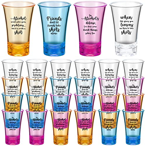 Zeyune 1.2oz Colorful Shot Glasses Acrylic Unbreakable Party Shot Glasses Compatible with 6 Shot Glass Dispenser and Holder(Clear, Yellow, Blue, Purple, 24 Pcs)