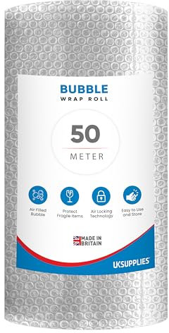 UK SUPPLIES LIMITED Strong Bubble Wrap (Pick Any Size) Lightweight Packing Bubble Wrap Roll for Shipping Packaging & Moving House Essentials Protecting Packing Wrap Air Bubble Packaging 300MM x 50M