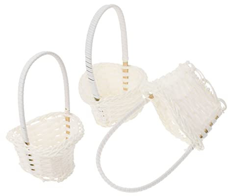 Ciieeo 3 Pcs Storage Basket Miniature Baskets for Crafts Decorative Flower Holder Plastic Woven Basket Mini Straw Baskets Plant Wooden Box White Shopping Plastic Rattan Flower Girl