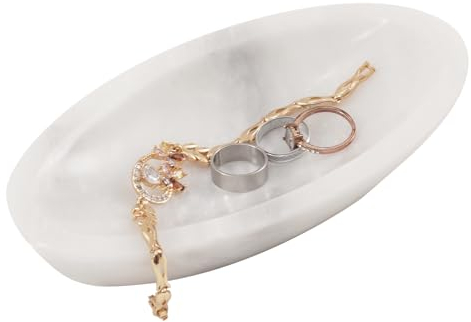 Radicaln Marble Jewelry Tray White 7x3.5 Inch Aesthetic Room Décor Handmade Jewelry Holder Organizer - Decorative Tray For Earring Display - Ring Holder For Jewelry