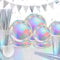 Juego de vajilla de fiesta de cumpleaños, 20 invitados, platos de papel y servilletas, mantel de papel, juego de vajilla para fiesta iridiscente, plata, cumpleaños, boda, Navidad, cumpleaños infantil