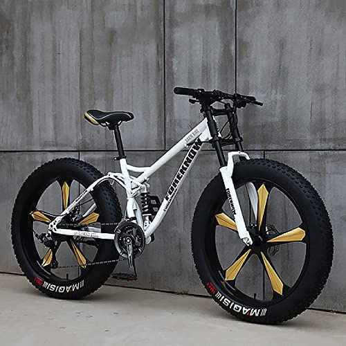 26-Zoll-Mountainbikes, Fat Tire Mountain Trail Bike für Erwachsene, 27-Gang-Fahrrad, Rahmen aus Kohlenstoffstahl mit Vollfederung und Doppelscheibenbremse, 4,0 Zoll dickes Rad Mountain Snow Beach Bike