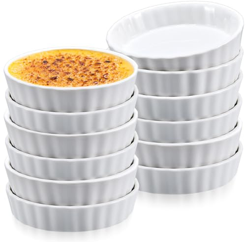 Layhit 12 Pcs,8 oz White Ceramic Creme Brulee Ramekins Bulk, Oven Safe