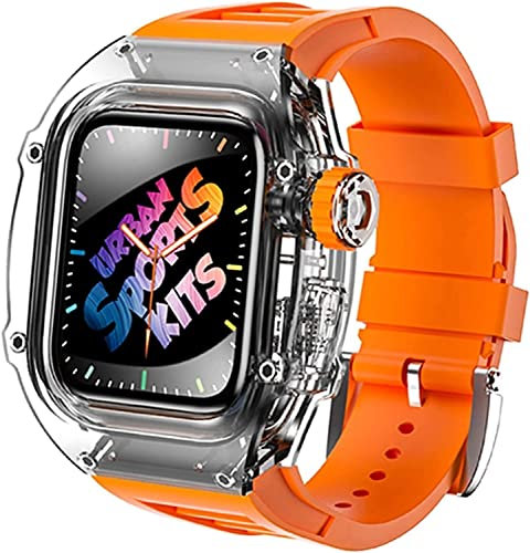 AEHON Kit de modificación de correa de reloj, para Apple Watch Band 45MM 44MM,Fluororubber Watch Strap,For Iwatch Series 8 7 6 5 4 SE 44MM 45mm, kit de modificación transparente Watch Case, 45mm,