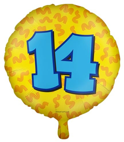 Folienballon * Zahl 14 * als Deko für Kindergeburtstag, Geburtstag und Party | Ø46cm, für Luft + Helium | Happy Birthday Luftballons Ballons, Edition: 14. Geburtstag